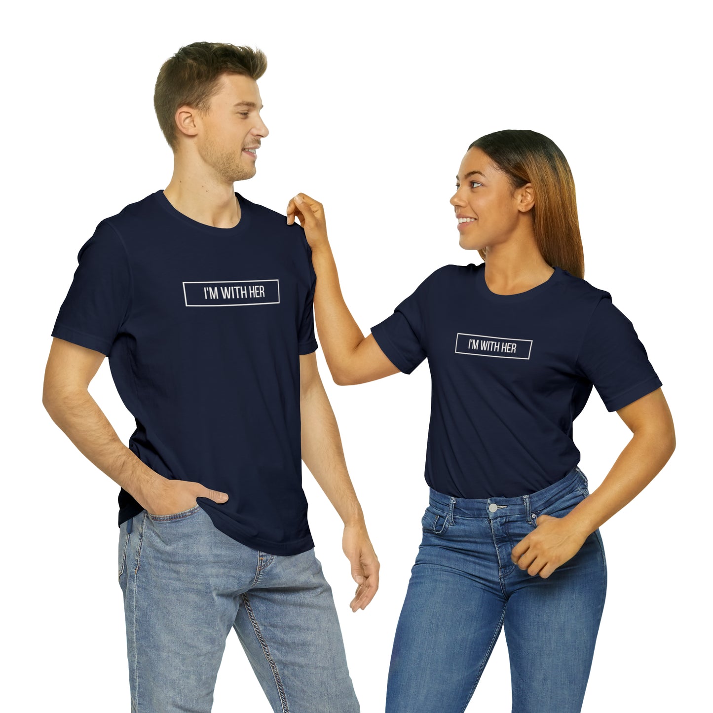 Dynamic Duo Couples Shirts for Team Spirit: "I'm with Her" shirt.