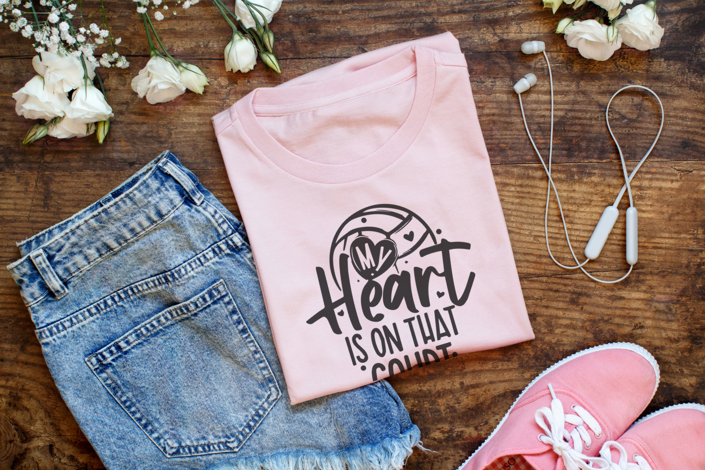 Volleyball T-Shirt | My Heart Is on that Court | Garment-dyed | Love Volleyball | Team Sports Shirt | Volleyball Apparel